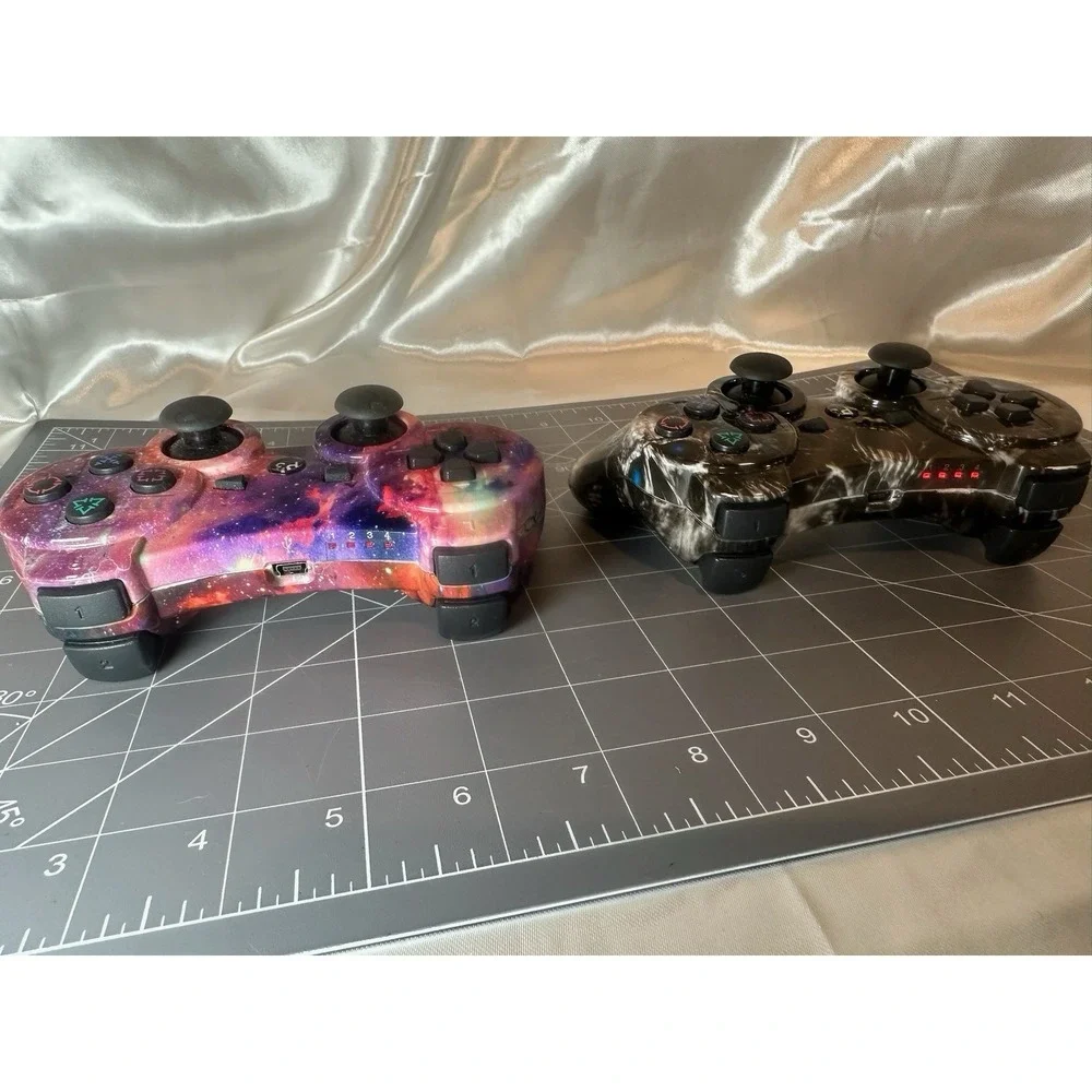 Lot Of 2! P3 Wireless Controllers For PS3 Galaxy Nebula & Black Ghost No Charger